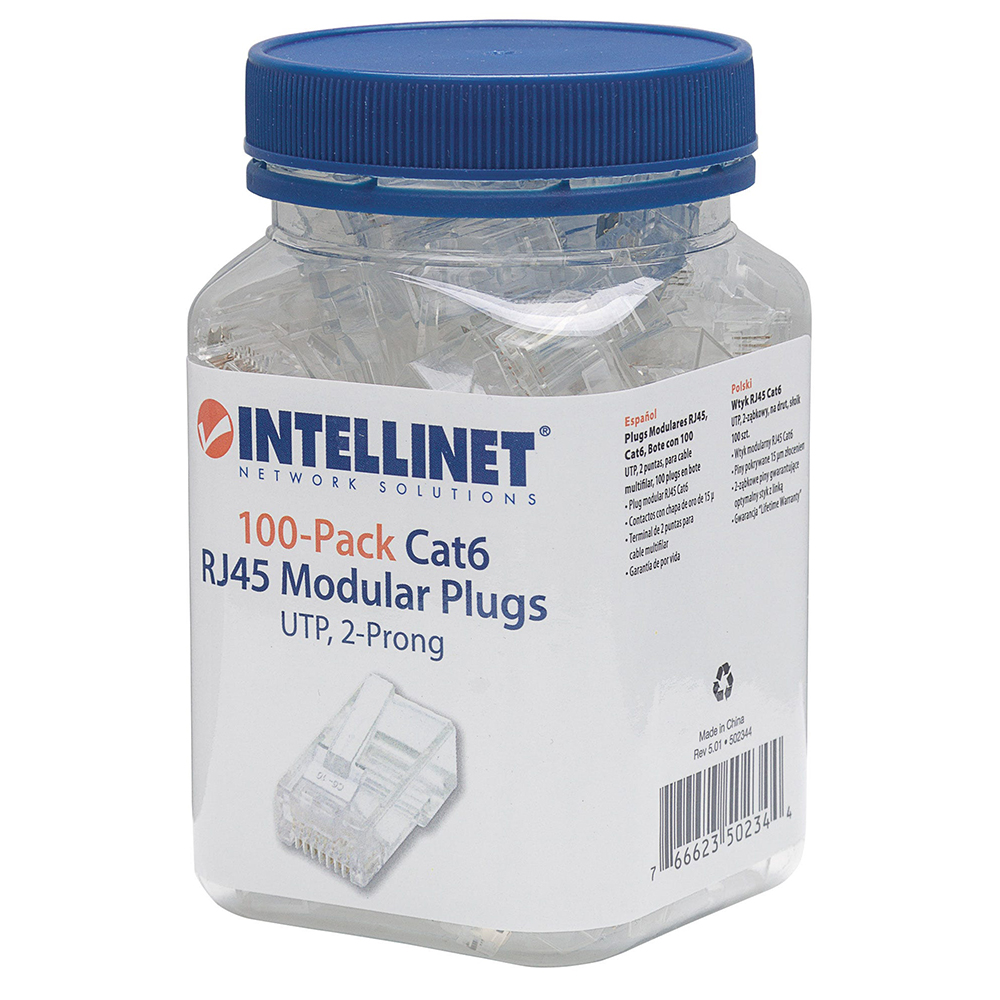 766623502344-I - PLUG RJ45 CAT6 MULTIFILIAR UTP BOTE 100PZAS INTELLINET 502344
