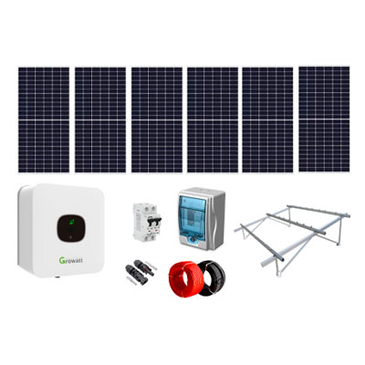 SOLAR KIT 3 KW, 6 CELDAS 600W, INVERSOR GROWATT 3KW, ESTRUCTURA MONTAJE, PROTECCION TERMICA C/GABINETE, CABLE FOTOVOLTAICO, 14 MTS MATERIAL ELECTRICO