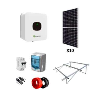 SOLAR KIT 5 KW, 10 CELDAS 600W, INVERSOR GROWATT 5KW, ESTRUCTURA MONTAJE, PROTECCION TERMICA C/GABINETE, CABLE FOTOVOLTAICO, 16 MTS MATERIAL ELECTRICO