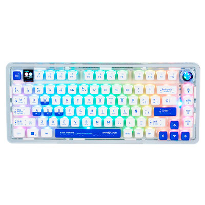 TECLADO GAMER GAME FACTOR GASKET, PANTALLA LCD, RGB 75%, SWITCH GRAY, INALAMBRICO, TRANSPARENTE, KBG800
