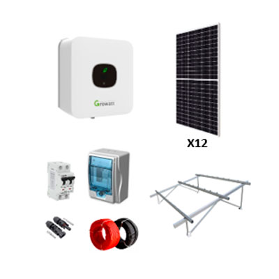 SOLAR KIT 6 KW, 12 CELDAS 600W, INVERSOR GROWATT 6KW, ESTRUCTURA MONTAJE, PROTECCION TERMICA C/GABINETE, CABLE FOTOVOLTAICO, 18 MTS MATERIAL ELECTRICO