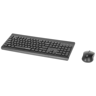 KIT DE TECLADO Y RATON MANHATTAN 180771, USB, INALAMBRICO, NEGRO, INGLES