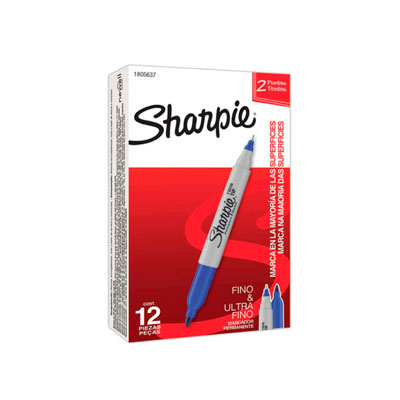 MARCADOR SHARPIE PERMANENTE TWIN DOBLE PUNTA FINO / ULTRA FINO AZUL C/12